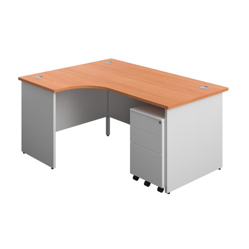 Panel Plus Left Radial Desk + 3 Drawer Steel Mobile Pedestal Bundle