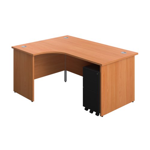 Panel Left Hand Radial Desk + 3 Drawer Slimline Steel Mobile Pedestal Bundle