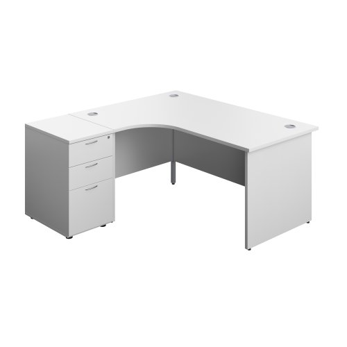 Panel Left Hand Radial Desk + 3 Drawer Desk High Pedestal Bundle 600 Deep Pedestal 1600X1200 White/White