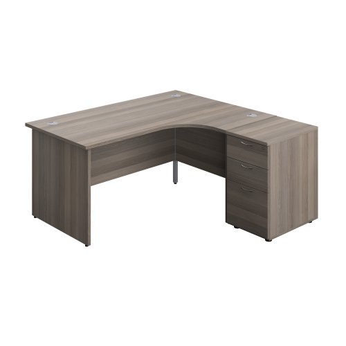 Panel Right Hand Radial Desk + 3 Drawer Desk High Pedestal Bundle 600 Deep Pedestal 1600X1200 Grey Oak/Grey Oak