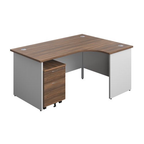 Panel Plus Right Radial Desk + 2 Drawer Mobile Pedestal Bundle (FSC) 1600X1200 Dark Walnut/White