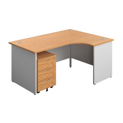 Panel Plus Right Radial Desk + 3 Drawer Mobile Pedestal Bundle (FSC) 1600X1200 Nova Oak/White
