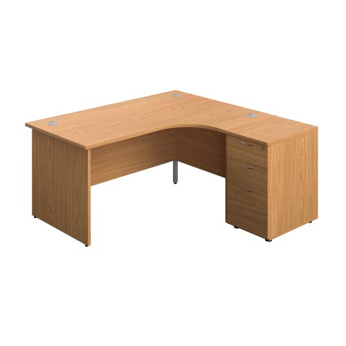 Panel Right Hand Radial Desk + 3 Drawer Desk High Pedestal Bundle 600 Deep Pedestal 1600X1200 Nova Oak/Nova Oak