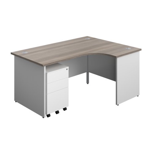 Panel Plus Right Radial Desk + 3 Drawer Steel Mobile Pedestal Bundle (FSC) 1600X1200 Grey Oak/White