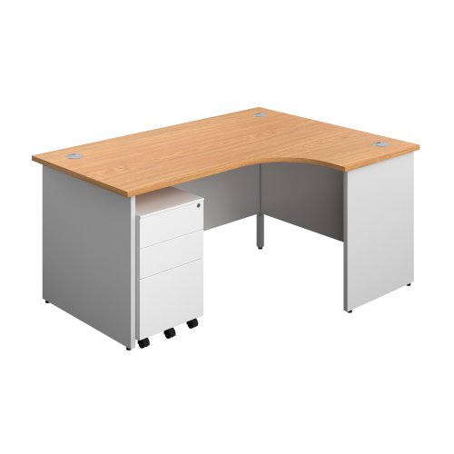 Panel Plus Right Radial Desk + 3 Drawer Steel Mobile Pedestal Bundle (FSC) 1600X1200 Nova Oak/White