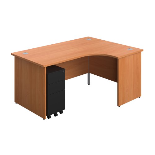 Panel Right Hand Radial Desk + 3 Drawer Slimline Steel Mobile Pedestal Bundle