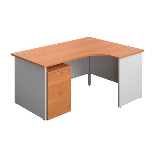 Panel Plus Right Radial Desk + 3 Drawer Under Desk Pedestal Bundle (FSC) 1600X1200 Beech/White