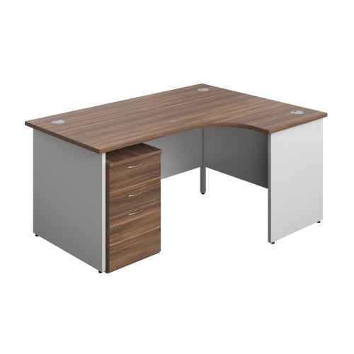 Panel Plus Right Radial Desk + 3 Drawer Under Desk Pedestal Bundle (FSC) 1600X1200 Dark Walnut/White