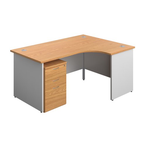 Panel Plus Right Radial Desk + 3 Drawer Under Desk Pedestal Bundle (FSC) 1600X1200 Nova Oak/White