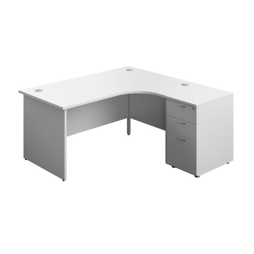 Panel Right Hand Radial Desk + 3 Drawer Desk High Pedestal Bundle 600 Deep Pedestal 1600X1200 White/White