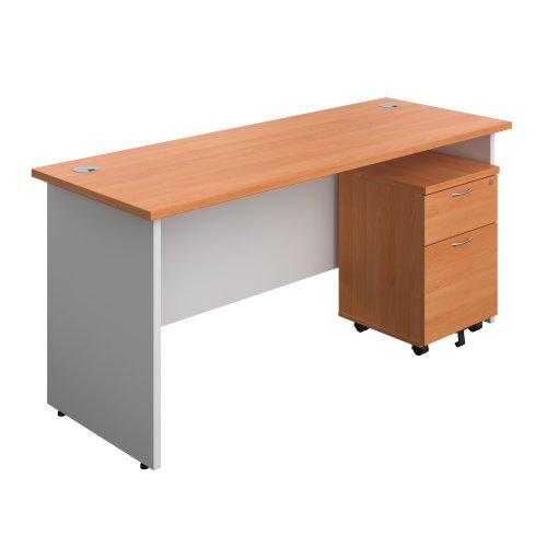 Panel Plus Rectangular Desk + 2 Drawer Mobile Pedestal Bundle (FSC) 1600X600 Beech/White