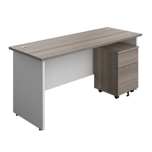 Panel Plus Rectangular Desk + 2 Drawer Mobile Pedestal Bundle (FSC) 1600X600 Grey Oak/White