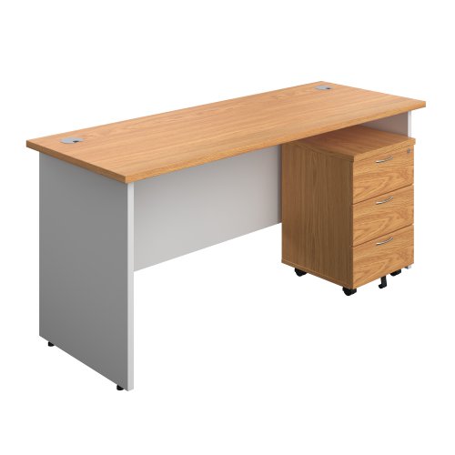 Panel Plus Rectangular Desk + 3 Drawer Mobile Pedestal Bundle (FSC) 1600X600 Nova Oak/White