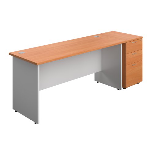 Panel Plus Rectangular Desk + Matching 3 Drawer Desk High Pedestal Bundle (FSC) 600 Pedestal 1600X600 Beech/White