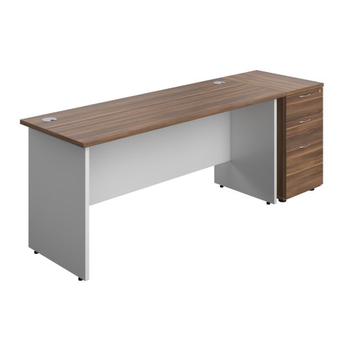 Panel Plus Rectangular Desk + Matching 3 Drawer Desk High Pedestal Bundle (FSC) 600 Pedestal 1600X600 Dark Walnut/White
