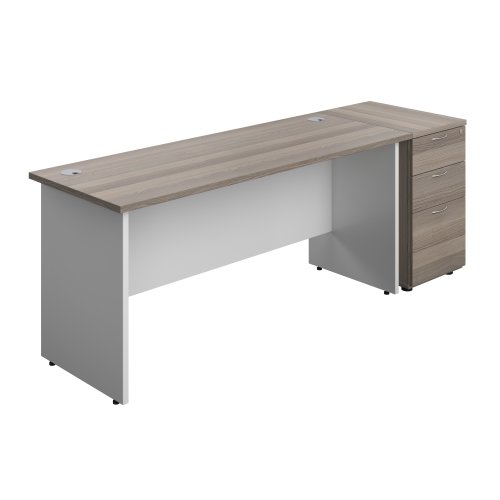 Panel Plus Rectangular Desk + Matching 3 Drawer Desk High Pedestal Bundle (FSC) 600 Pedestal 1600X600 Grey Oak/White