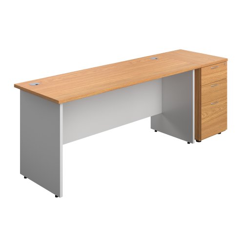 Panel Plus Rectangular Desk + Matching 3 Drawer Desk High Pedestal Bundle (FSC) 600 Pedestal 1600X600 Nova Oak/White