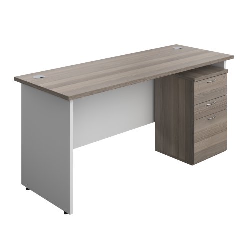 Panel Plus Rectangular Desk + 3 Drawer High Mobile Pedestal Bundle (FSC) 1600X600 Grey Oak/White