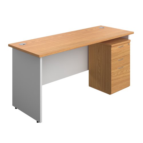 Panel Plus Rectangular Desk + 3 Drawer High Mobile Pedestal Bundle (FSC) 1600X600 Nova Oak/White