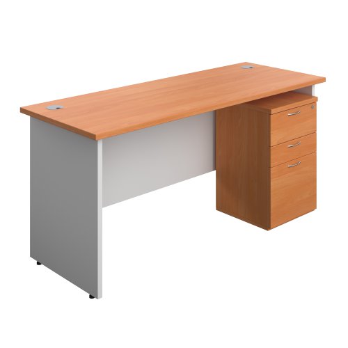 Panel Plus Rectangular Desk + 3 Drawer Under Desk Pedestal Bundle (FSC) 1600X600 Beech/White