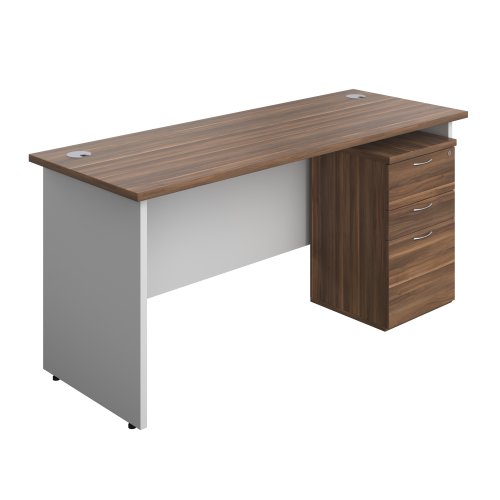Panel Plus Rectangular Desk + 3 Drawer Under Desk Pedestal Bundle (FSC) 1600X600 Dark Walnut/White