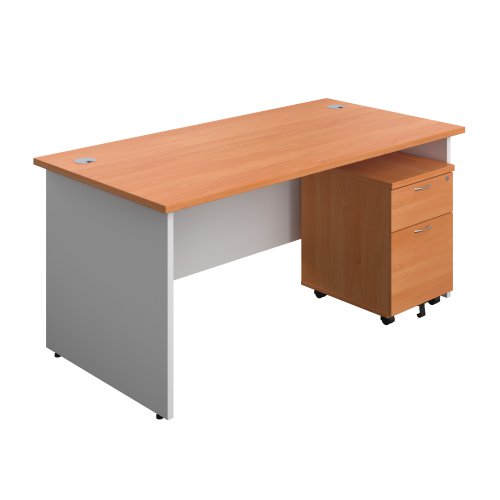 Panel Plus Rectangular Desk + 2 Drawer Mobile Pedestal Bundle (FSC) 1600X800 Beech/White