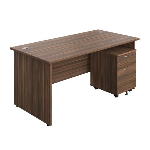 Panel Rectangular Desk + 2 Drawer Mobile Pedestal Bundle 1600X800 Dark Walnut/Dark Walnut
