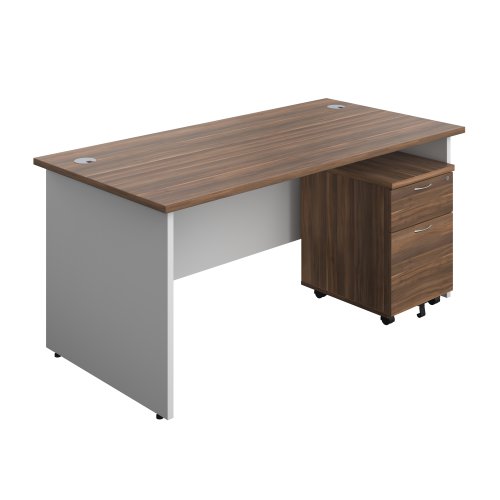 Panel Plus Rectangular Desk + 2 Drawer Mobile Pedestal Bundle (FSC) 1600X800 Dark Walnut/White