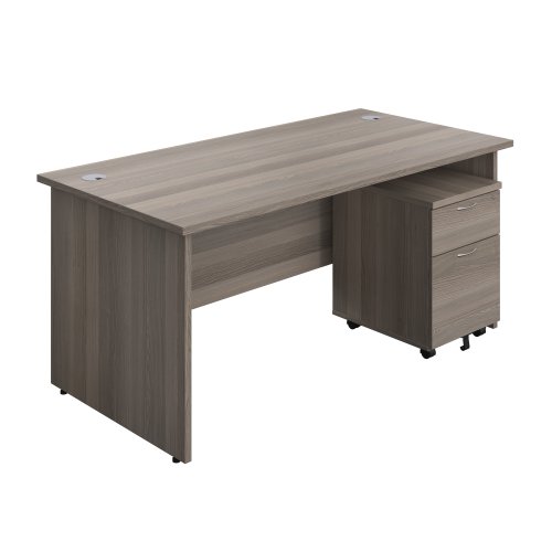 Panel Rectangular Desk + 2 Drawer Mobile Pedestal Bundle 1600X800 Grey Oak/Grey Oak