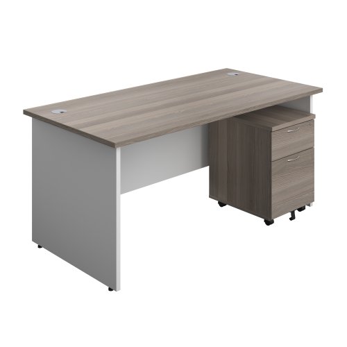 Panel Plus Rectangular Desk + 2 Drawer Mobile Pedestal Bundle (FSC) 1600X800 Grey Oak/White