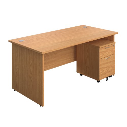 Panel Rectangular Desk + 2 Drawer Mobile Pedestal Bundle 1600X800 Nova Oak/Nova Oak