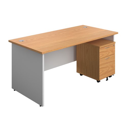 Panel Plus Rectangular Desk + 2 Drawer Mobile Pedestal Bundle (FSC) 1600X800 Nova Oak/White
