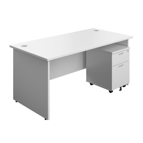 Panel Rectangular Desk + 2 Drawer Mobile Pedestal Bundle 1600X800 White/White