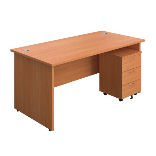 Panel Rectangular Desk + 3 Drawer Mobile Pedestal Bundle 1600X800 Beech/Beech