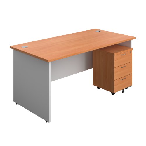 Panel Plus Rectangular Desk + 3 Drawer Mobile Pedestal Bundle (FSC) 1600X800 Beech/White
