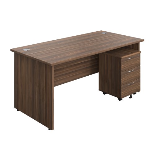 Panel Rectangular Desk + 3 Drawer Mobile Pedestal Bundle 1600X800 Dark Walnut/Dark Walnut