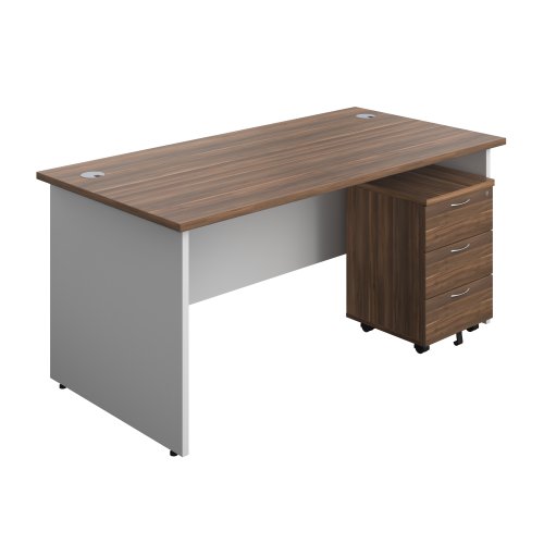 Panel Plus Rectangular Desk + 3 Drawer Mobile Pedestal Bundle (FSC) 1600X800 Dark Walnut/White