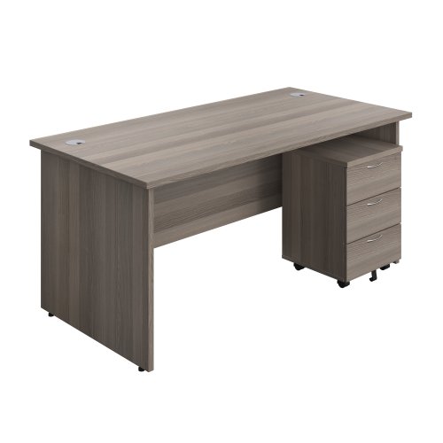 Panel Rectangular Desk + 3 Drawer Mobile Pedestal Bundle 1600X800 Grey Oak/Grey Oak