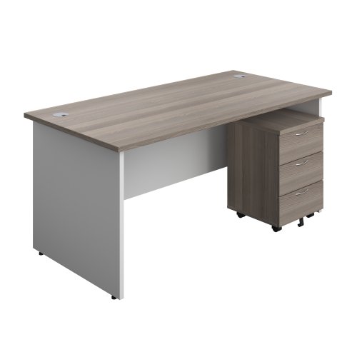 Panel Plus Rectangular Desk + 3 Drawer Mobile Pedestal Bundle (FSC) 1600X800 Grey Oak/White