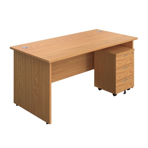 Panel Rectangular Desk + 3 Drawer Mobile Pedestal Bundle 1600X800 Nova Oak/Nova Oak