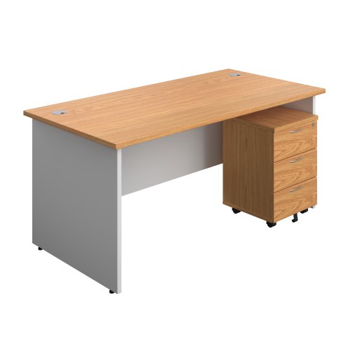 Panel Plus Rectangular Desk + 3 Drawer Mobile Pedestal Bundle (FSC) 1600X800 Nova Oak/White