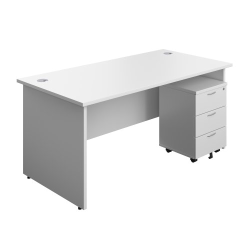 Panel Rectangular Desk + 3 Drawer Mobile Pedestal Bundle 1600X800 White/White