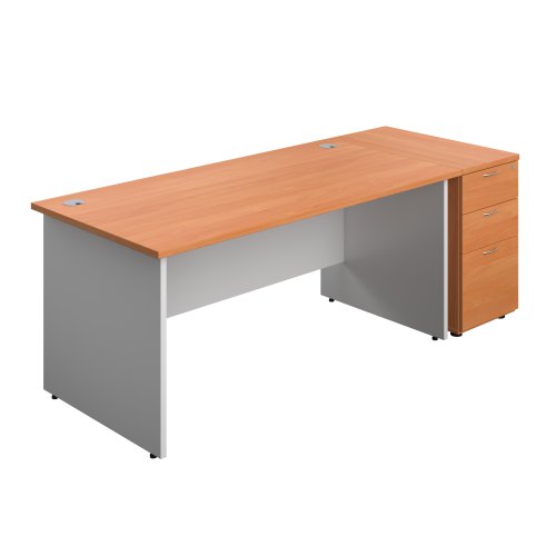 Panel Plus Rectangular Desk + Matching 3 Drawer Desk High Pedestal Bundle (FSC) 800 Pedestal 1600X800 Beech/White