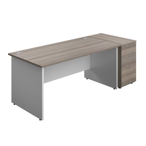 Panel Plus Rectangular Desk + Matching 3 Drawer Desk High Pedestal Bundle (FSC) 800 Pedestal 1600X800 Grey Oak/White