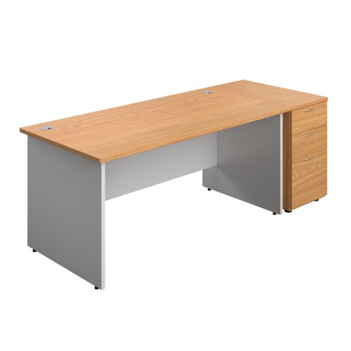 Panel Plus Rectangular Desk + Matching 3 Drawer Desk High Pedestal Bundle (FSC) 800 Pedestal 1600X800 Nova Oak/White