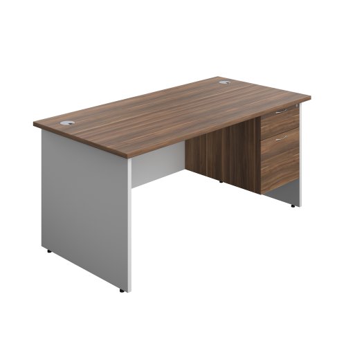 Panel Plus Rectangular Desk + 2 Drawer Fixed Pedestal Bundle (FSC) 1600X800 Dark Walnut/White