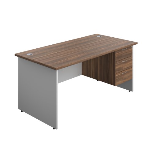Panel Plus Rectangular Desk + 3 Drawer Fixed Pedestal Bundle (FSC) 1600X800 Dark Walnut/White