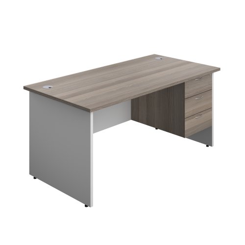 Panel Plus Rectangular Desk + 3 Drawer Fixed Pedestal Bundle (FSC) 1600X800 Grey Oak/White
