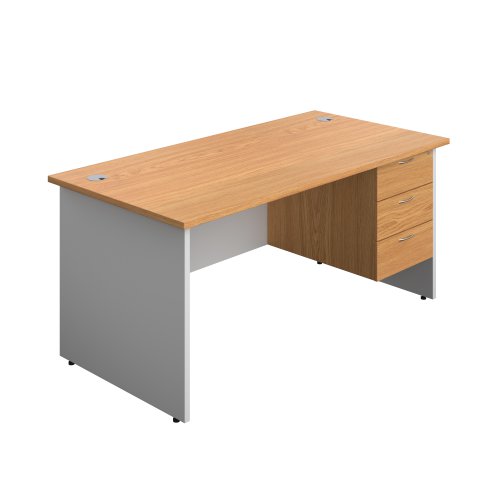 Panel Plus Rectangular Desk + 3 Drawer Fixed Pedestal Bundle (FSC) 1600X800 Nova Oak/White
