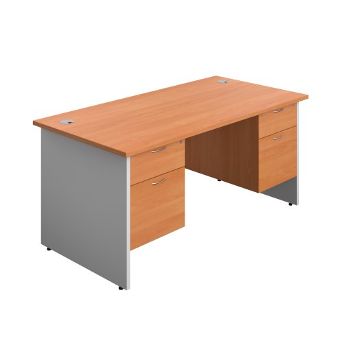 Panel Plus Rectangular Desk + 2 X 2 Drawer Fixed Pedestal Bundle (FSC) 1600X800 Beech/White